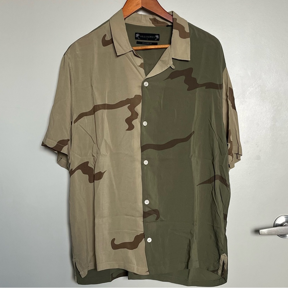 All Saints Men’s Camouflage Button-Up Shirt Sz L